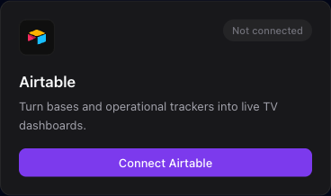 The Airtable integration card where you paste your Airtable personal access token.