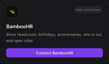 The BambooHR integration card where you enter your subdomain and paste a read-only API key.