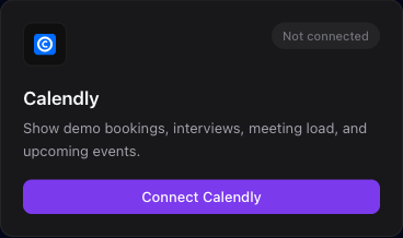The Calendly integration card where you paste your Calendly personal access token.