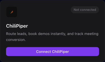 The ChiliPiper integration card where you paste your ChiliPiper API key.