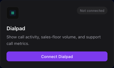 The Dialpad integration card where you paste your Dialpad API key.