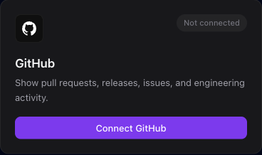 The GitHub integration card with the Connect GitHub button.
