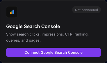 The Google Search Console integration card with the Connect Google Search Console button.