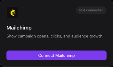 The Mailchimp integration card where you paste your Mailchimp API key.