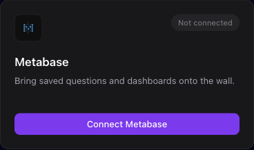 The Metabase integration card where you enter your Metabase URL and paste a read-only API key.