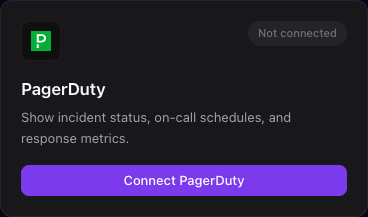 The PagerDuty integration card with the Connect PagerDuty button.