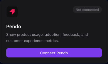 The Pendo integration card where you paste your Pendo integration key.