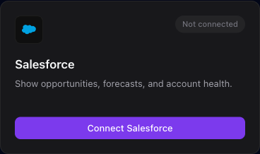 The Salesforce integration card with the Connect Salesforce button.