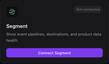The Segment integration card where you enter your Segment workspace and paste a public API token.