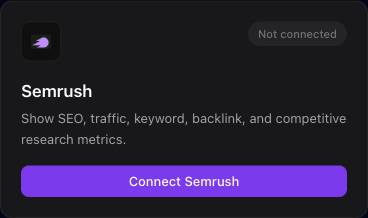 The Semrush integration card where you paste your Semrush API key.