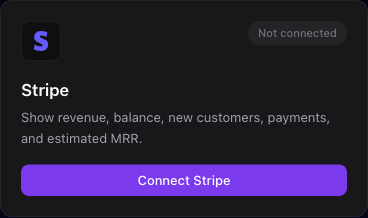 The Stripe integration card where you paste a restricted, read-only Stripe API key.