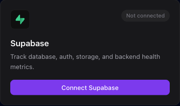 The Supabase integration card where you paste your Supabase access token.