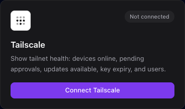 The Tailscale integration card where you paste your OAuth client ID and client secret and optionally name the tailnet.