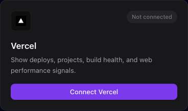 The Vercel integration card where you paste your Vercel access token and can scope it to a team.