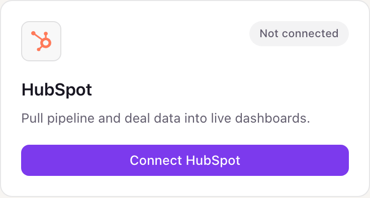 The HubSpot card on the Dance Party Integrations page with its Connect HubSpot button