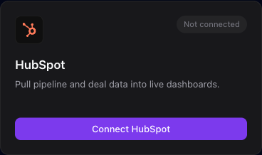 The HubSpot integration card with the Connect HubSpot button.